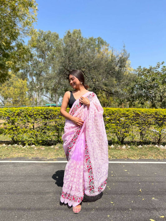 Vamsee Purple Organza Saree - Swadesiicart