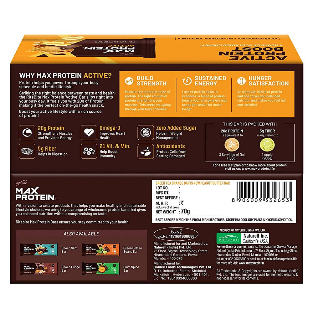 RiteBite Max Protein Active Peanut Butter Bar - Swadesiicart