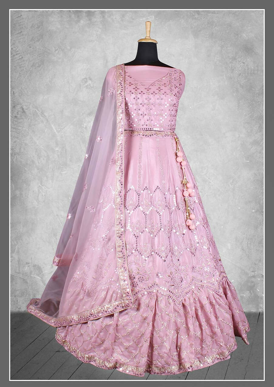 Light Purple Satin Silk Sequins and cord embroidery, cut work Bridal lahenga Choli with Dupatta - Nimaya Pavitra Rista | Swadesiicart