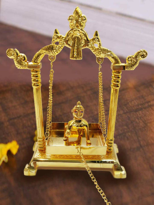 CraftVatika Gold Toned Aluminium Swing Jhula With Ladoo Gopal | Swadesiicart