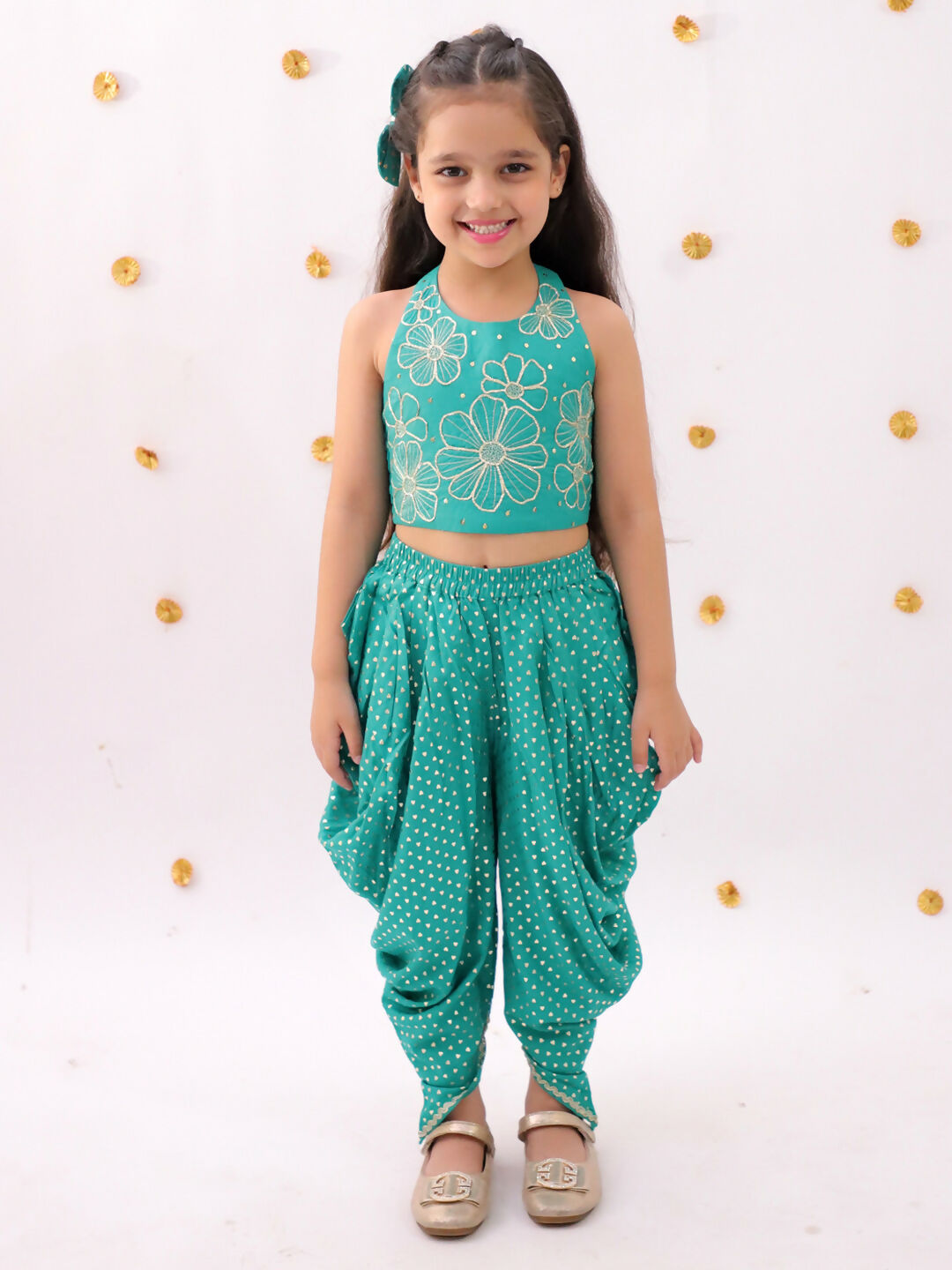 Lil Drama Khilkhilahat Green Crop Top and Dhoti SeT For Girls | Swadesiicart