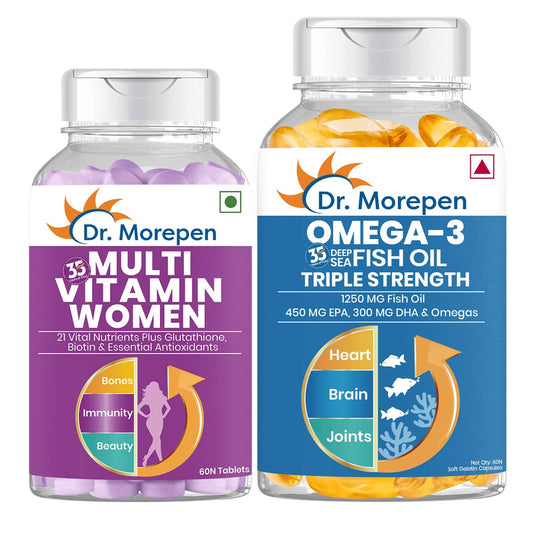 Dr. Morepen Multivitamin Women Tablets and Omega 3 Deep Sea Fish Oil Softgels Combo - Dr Morepen