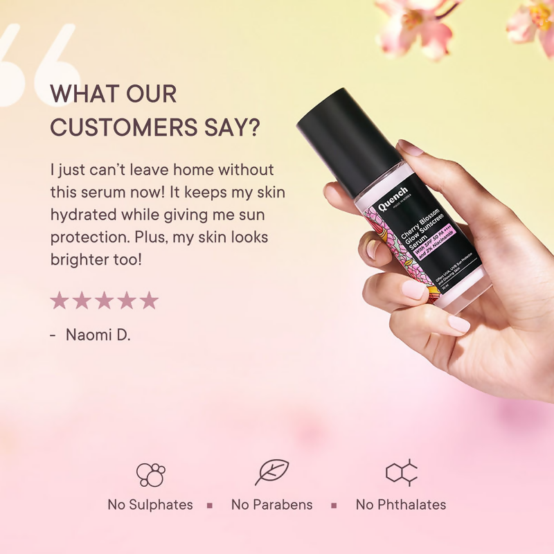 Quench Cherry Blossom Glow Sunscreen Serum | Swadesiicart