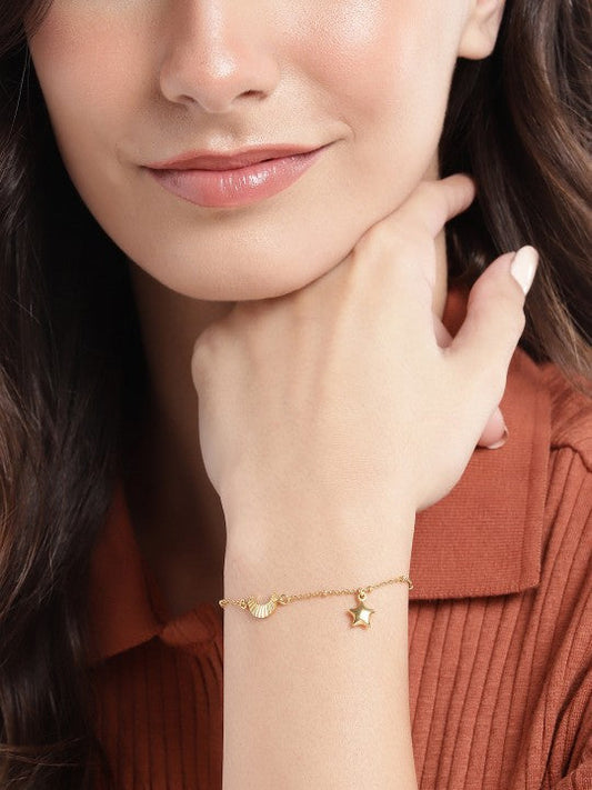 Gold-Polished with Moon & Star Charm Bracelet - Wahe Jewels - Swadesiicart