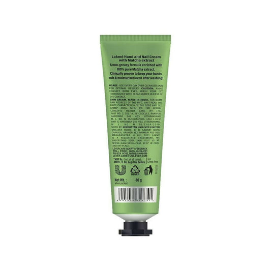 Lakme Hand & Nail Cream With Matcha, Pentavitin And Almond Oil | Swadesiicart