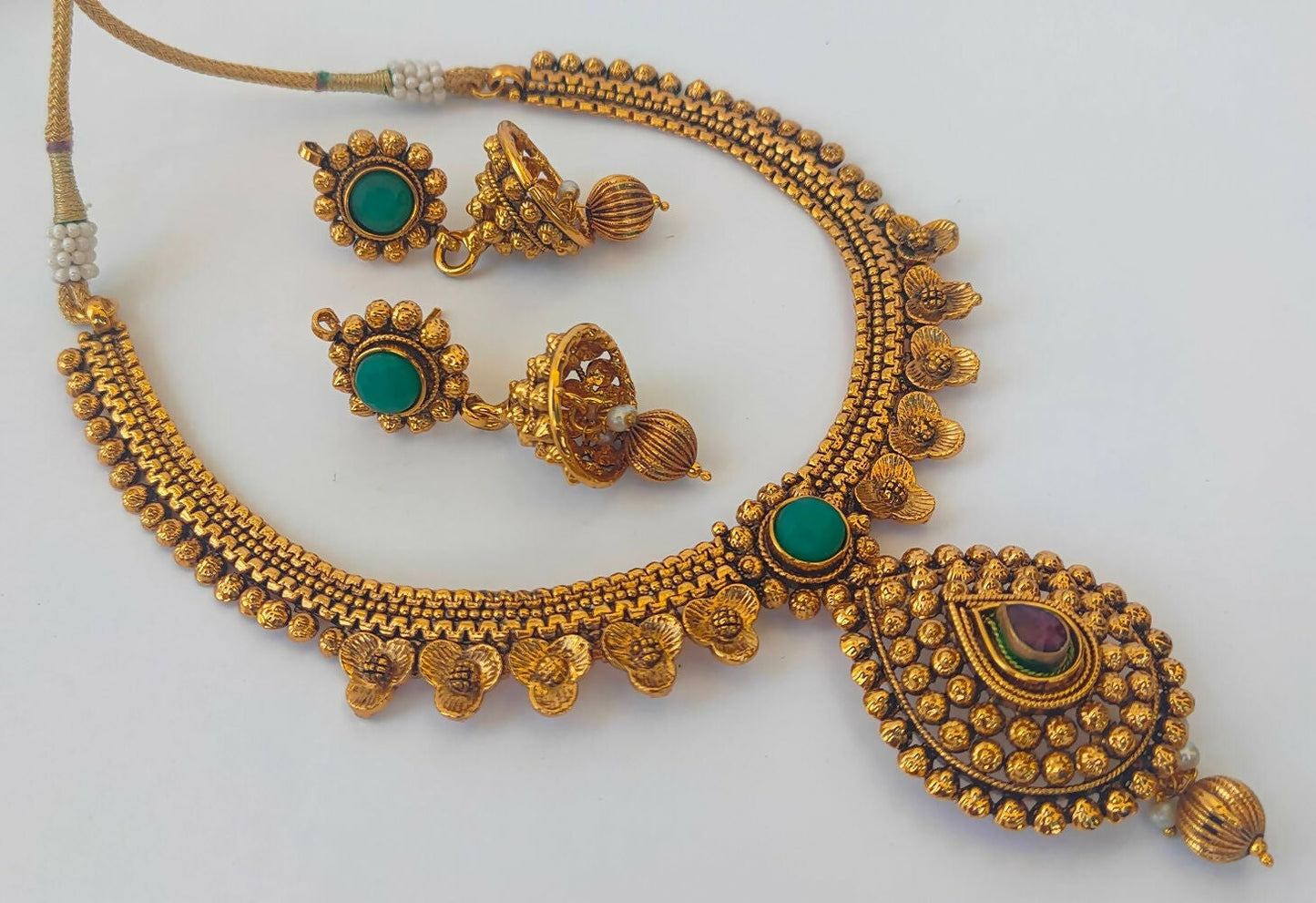 Multicolor Antique Necklace With Earrings - Swadesiicart