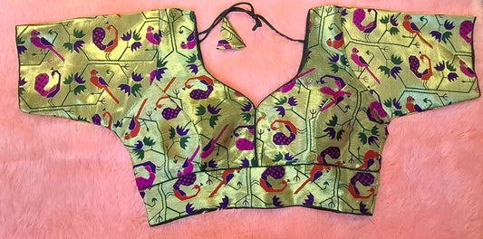 Kia Fashions Bottle Green Jacquard Weave Multi Color Paithani Readymade Blouse - Swadesiicart