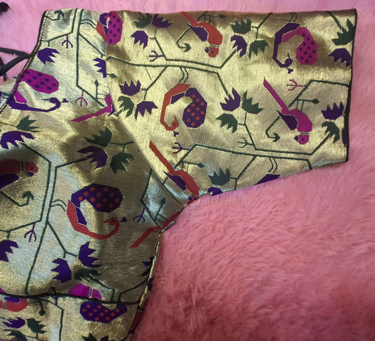 Kia Fashions Bottle Green Jacquard Weave Multi Color Paithani Readymade Blouse - Swadesiicart