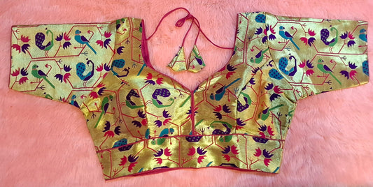 Kia Fashions Hot Pink Jacquard Weave Multi Color Paithani Readymade Blouse - Swadesiicart