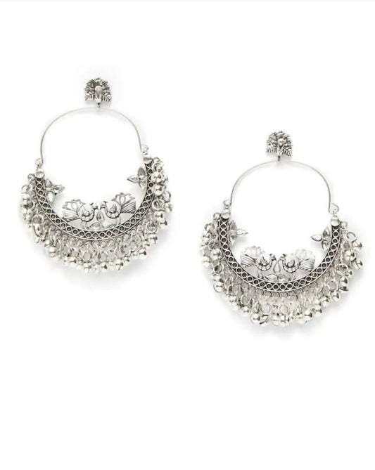 Mominos Fashion Silver-Plated Peacock Design Chandbali Earrings - Mominos Fashion