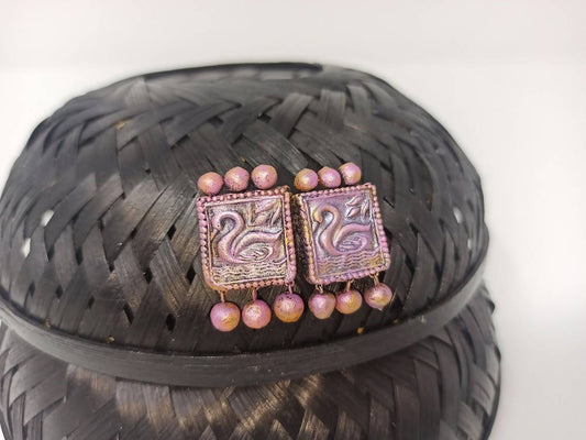 Terracotta Beautiful Swan Studs-Lavender
