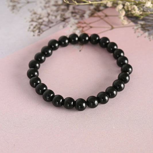 NVR Men & Women Black Marbel Crystal Elasticated Bracelet - Swadesiicart