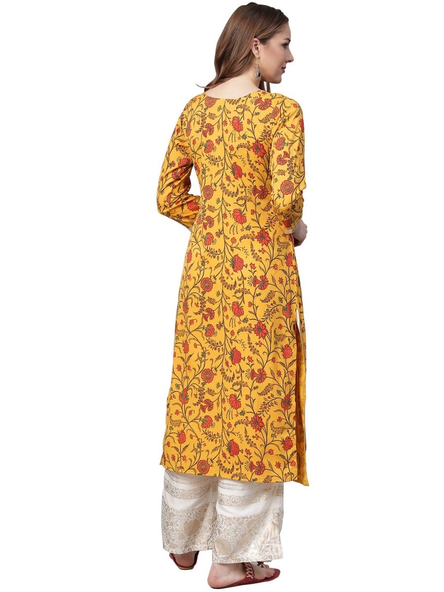 Ahalyaa Women's Mustard Crepe Digital Printed Kurta | Swadesiicart