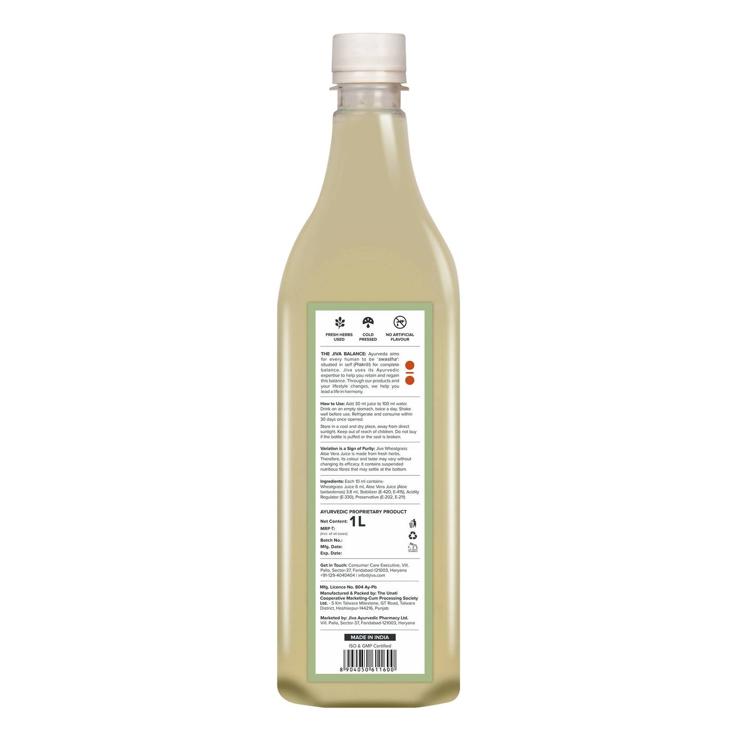 Jiva Ayurveda Wheatgrass Aloe Vera Juice - Swadesiicart