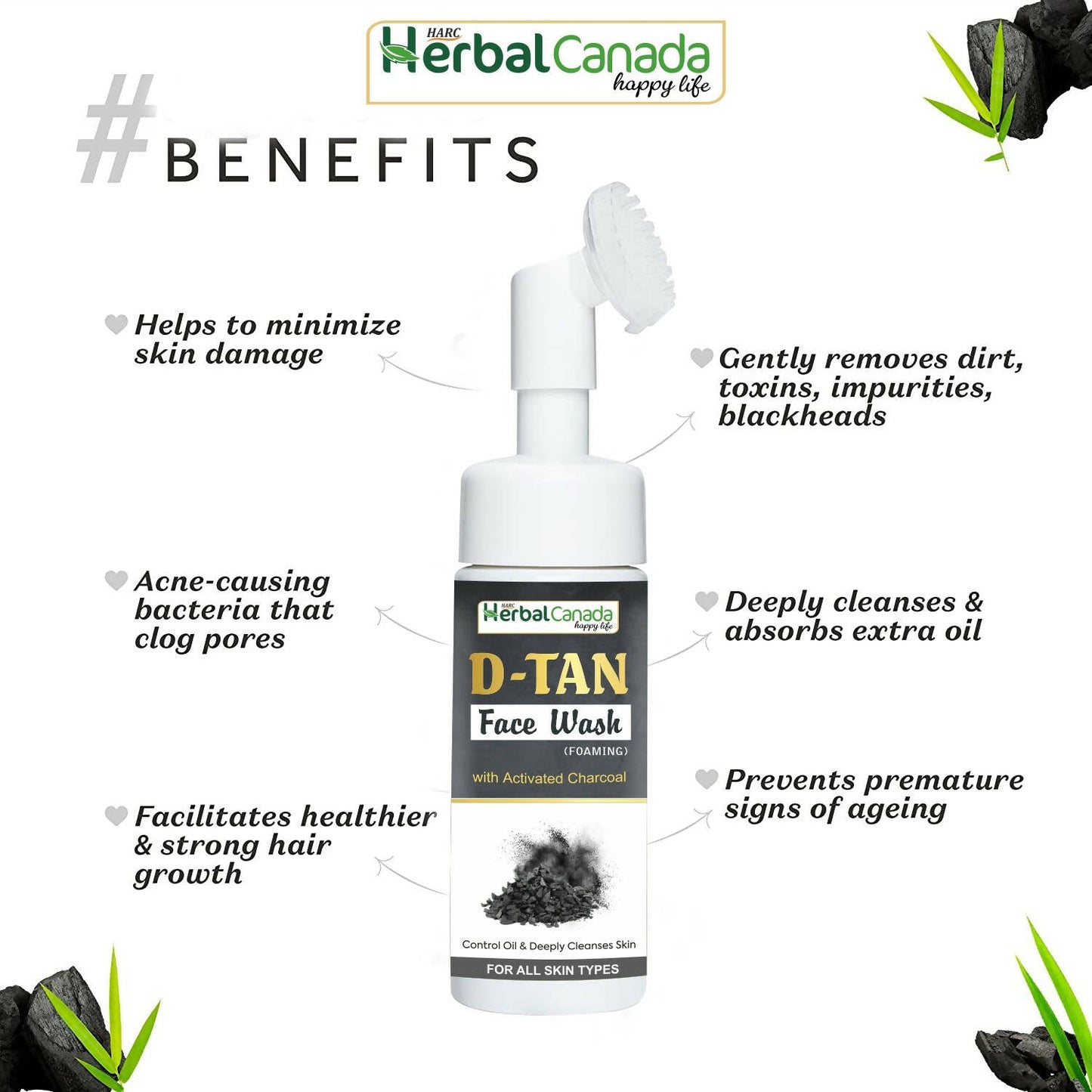 Herbal Canada D-Tan Foam Face Wash with Built in Face Brush | Swadesiicart