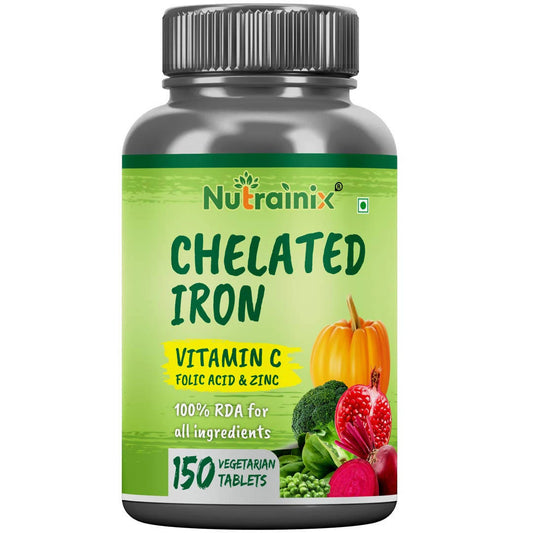 Nutrainix Chelated Iron Vitamin C Folic Acid & Zinc Tablets | Swadesiicart