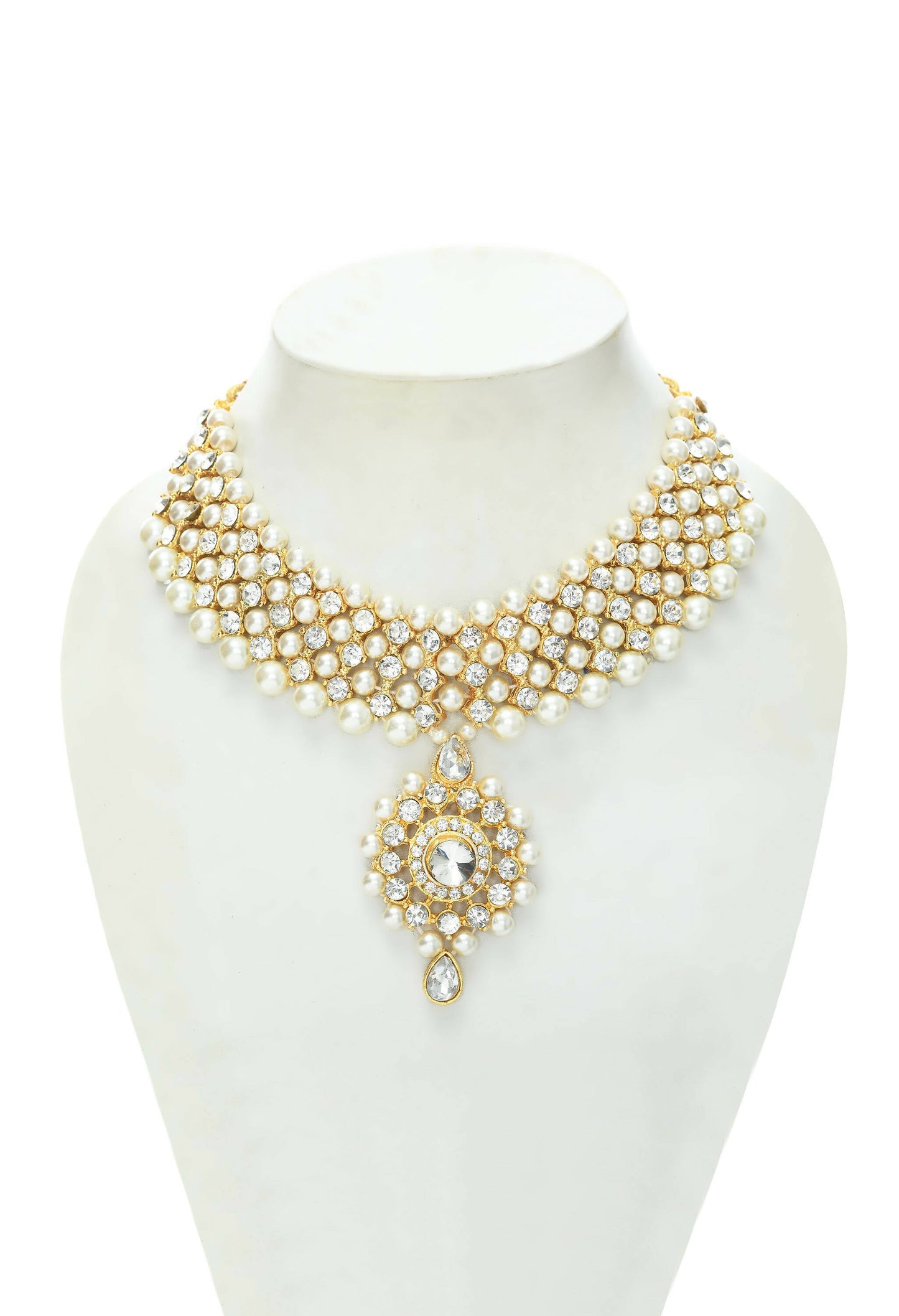 Mominos Fashion Johar Kamal Gold-Polished Rani Haar with Off white Pearls Jewellery Set - Swadesiicart
