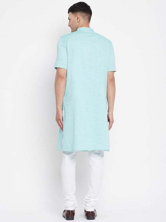 Even Apparels Green Pure Cotton Men's H/S Kurta With Band Collar | Swadesiicart