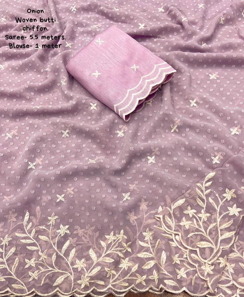 Pink Pure Chiffon Woven Design Saree with Unstitched Blouse - Hiral Fashion | Swadesiicart