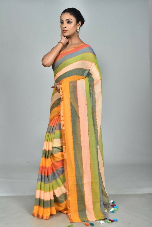 Exclusive Collection Beautiful Multi3 Pure Cotton Woven Handloom Saree With Running Blouse Piece - Swadesiicart