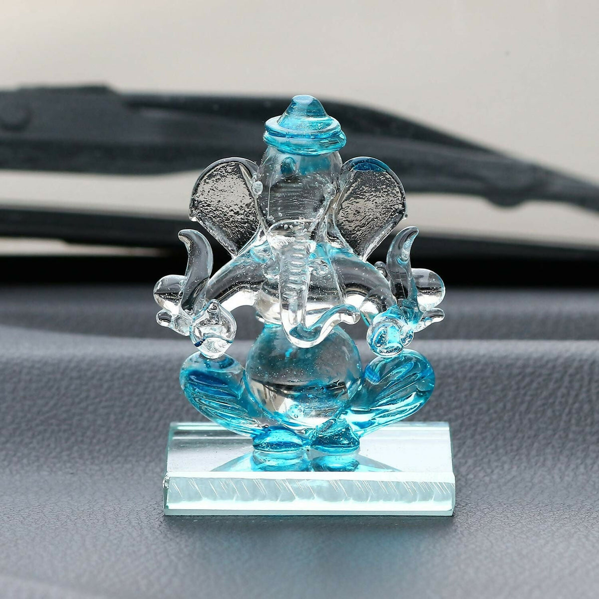 Swadesiicart SkyBlue and Transparent Double Sided Crystal Car Ganesha Showpiece
