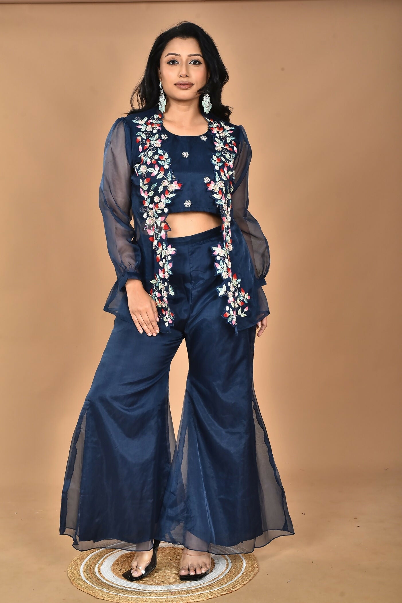 Morchari Women Hand Embroidery Crop Top-Blue - Swadesiicart