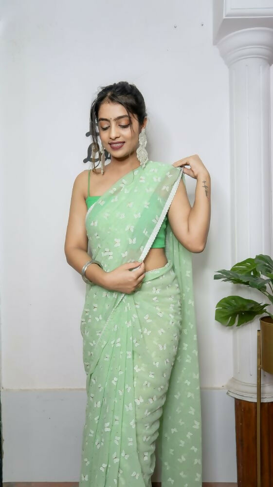 Vamsee Patangiyu Green Georgette Saree - Swadesiicart