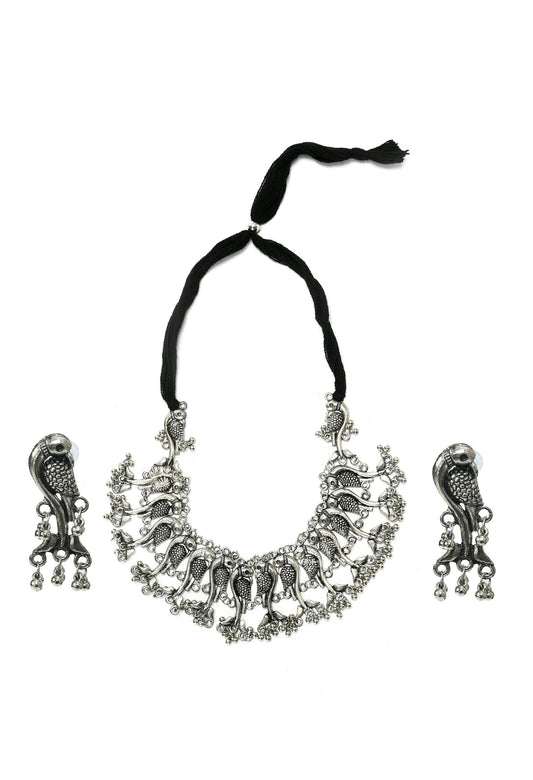 Mominos Fashion Johar Kamal Oxidised Silver-Plated Brass Finish Peacock Choker For Women (Silver) | Swadesiicart