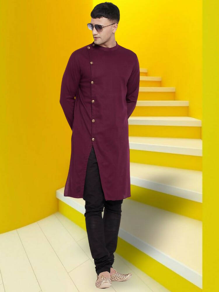 Even Apparels Pure Cotton Maroon Asymetrical Kurta - Maroon | Swadesiicart