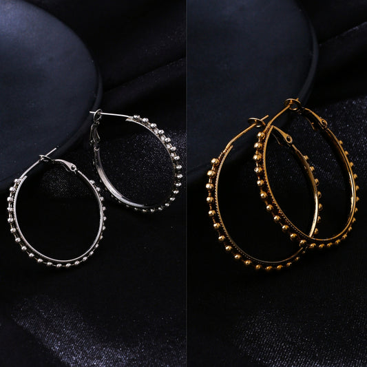NVR Women's Set of 2 Gold & Silver Beaded Circular Hoop Earrings | Swadesiicart