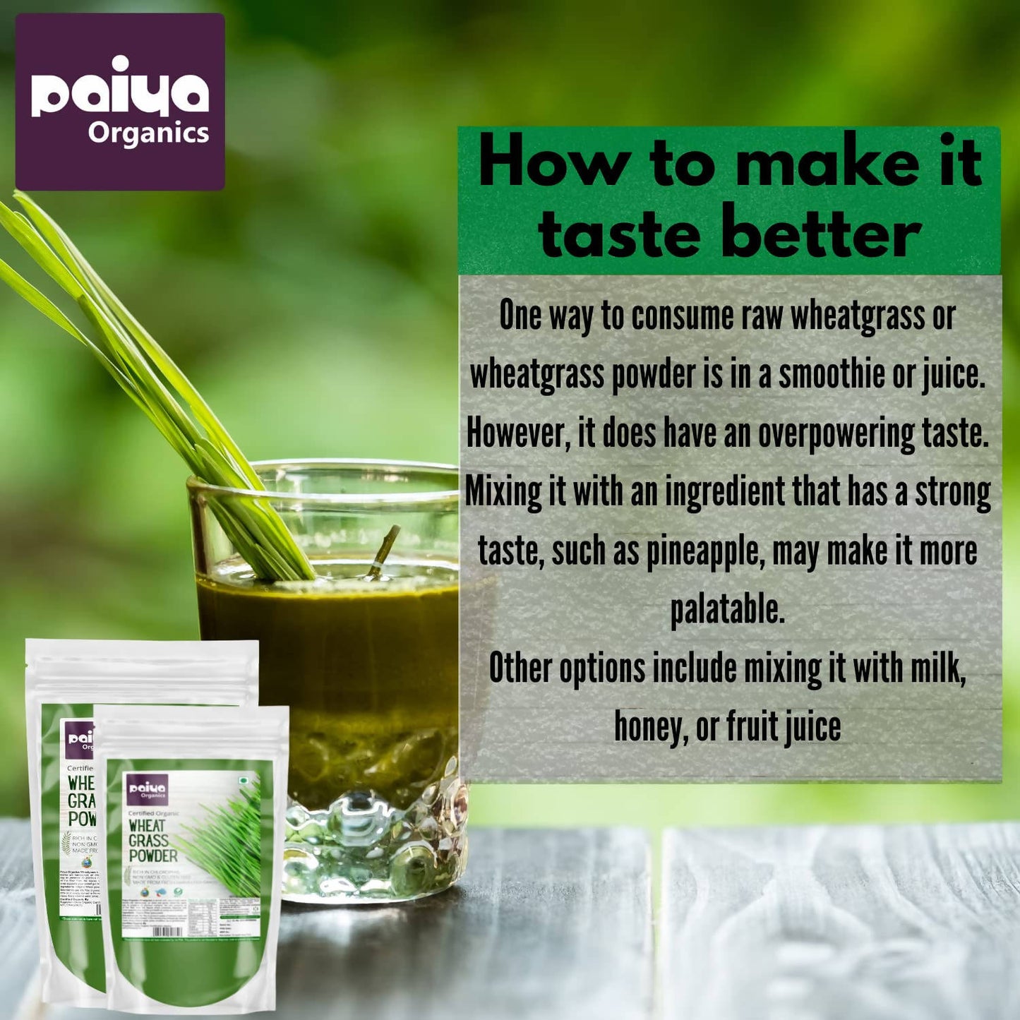 Paiya Organics Certified Organic Wheat Grass Powder - Swadesiicart