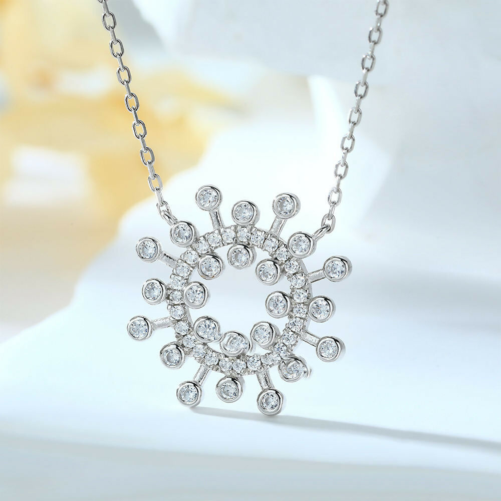 Cauer Moissanite Round Pendant Necklace in 925 Sterling Silver, White Gold Plated | Swadesiicart