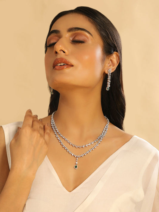 Nuyug Crystal Luster Cubic ZIrcon Necklace Set | Swadesiicart