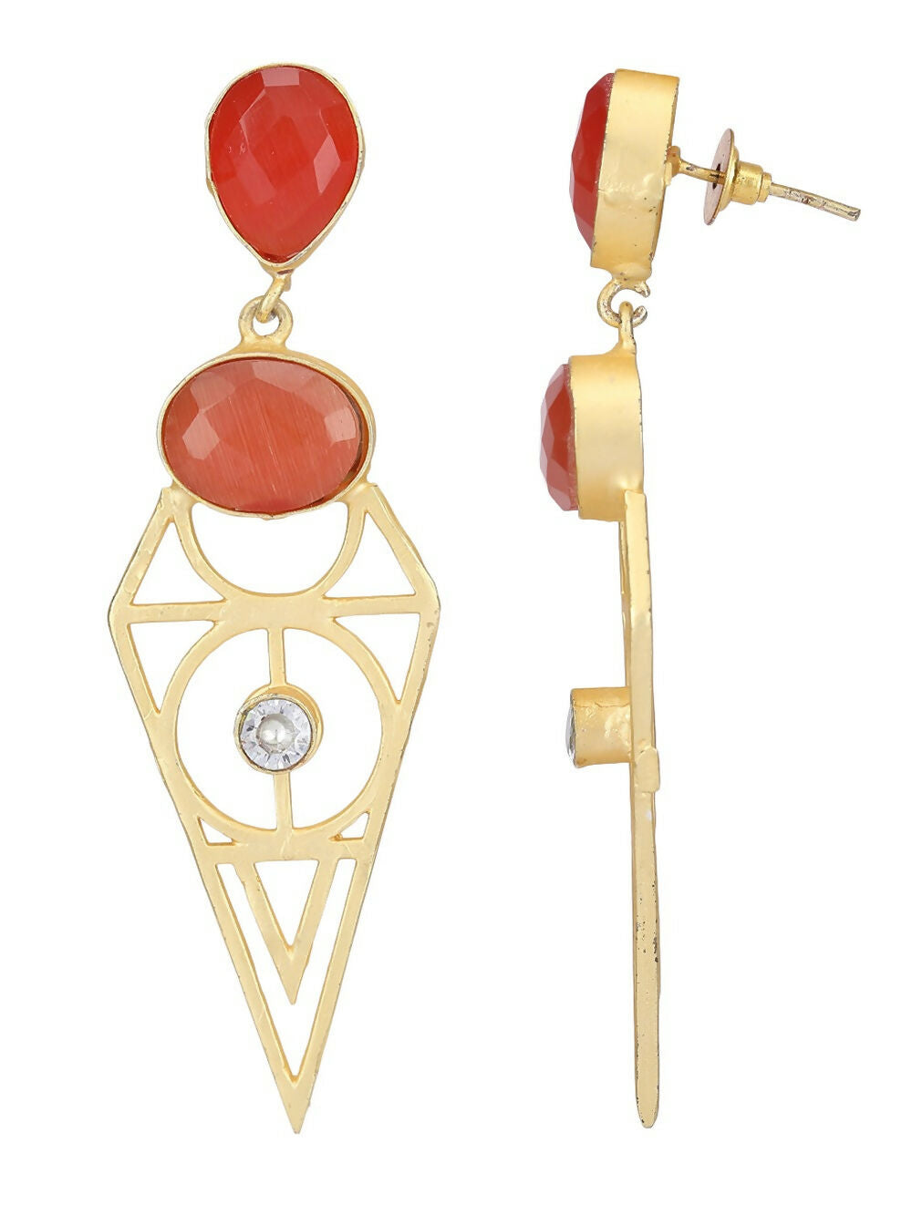 Joban Fashion Women Red Stone Matte Gold Earrings | Swadesiicart