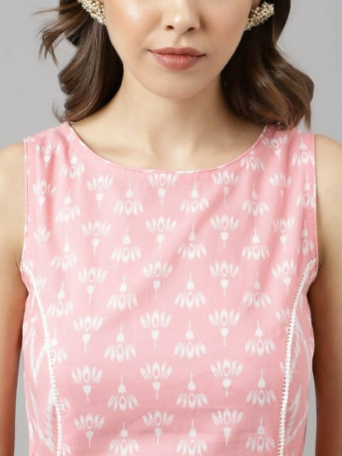 FIORRA Women's Baby Pink Cotton A-Line Kurta Set - Swadesiicart