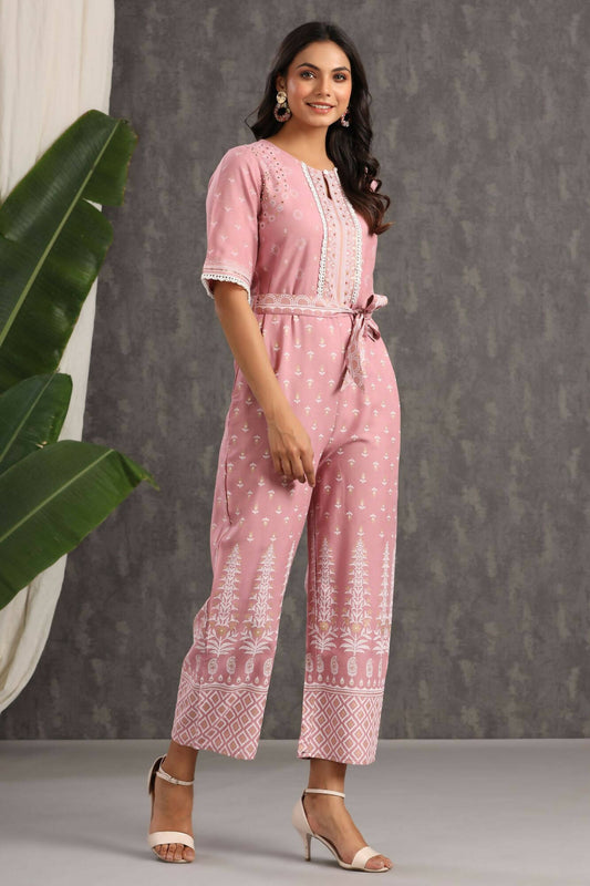 Juniper Women Onionpink Rayon Printed Straight Jumpsuit - Swadesiicart