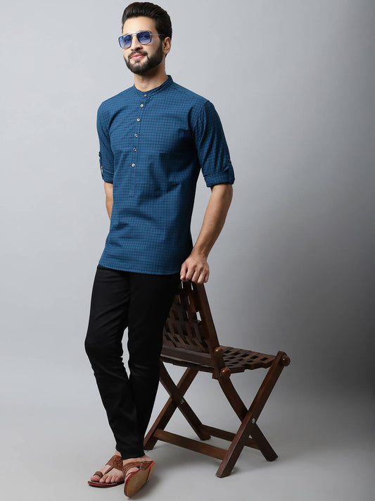 Even Apparels Navy blue Color Pure Cotton Men's Kurta With Side Placket (CHK1056) | Swadesiicart