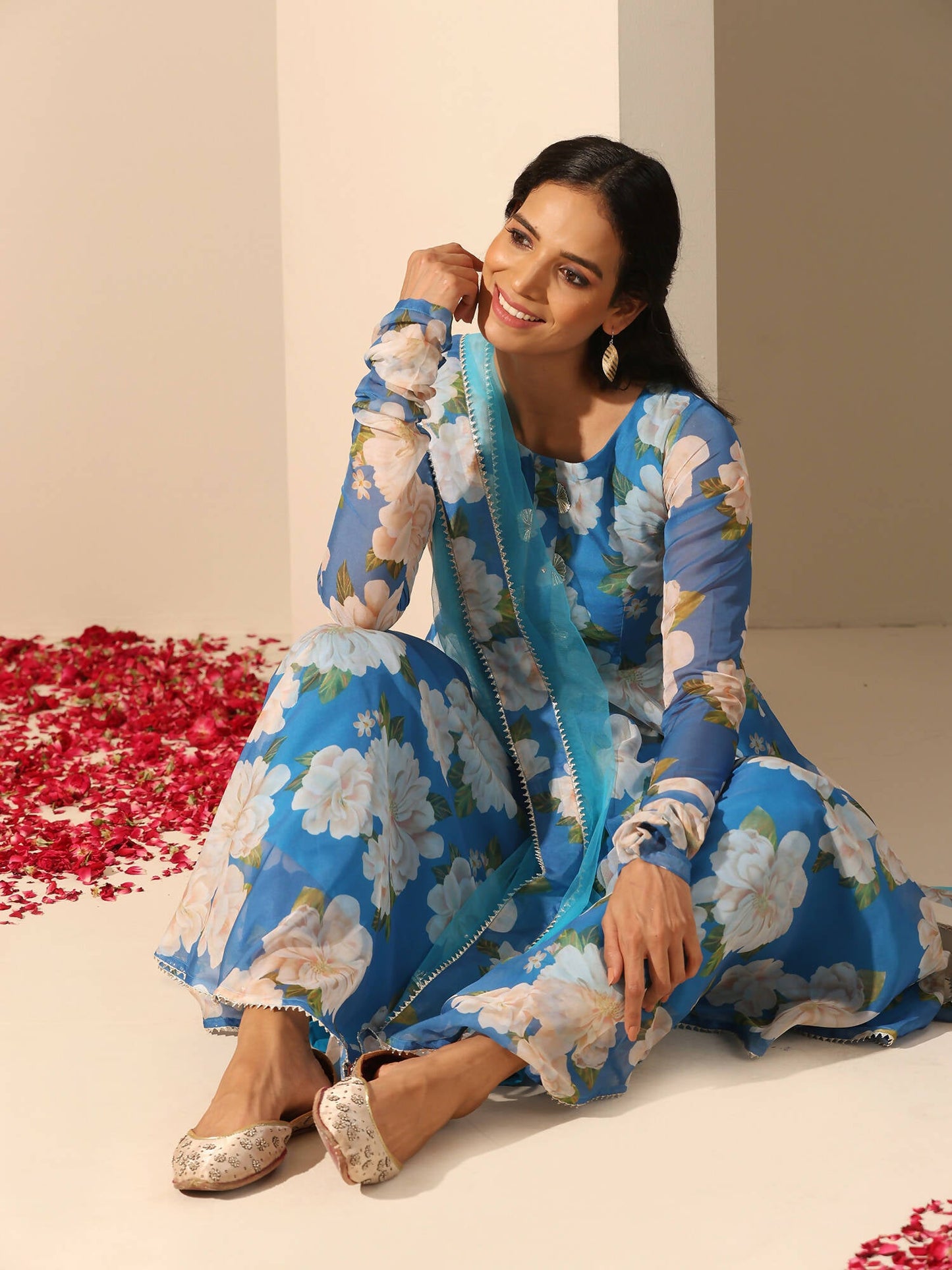 Pomcha Jaipur Blue Gul Fiza Anarkali Set | Swadesiicart