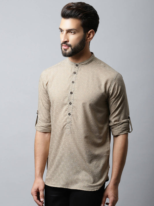 Even Apparels Beige Color Pure Cotton Men's Kurta With Band Collar (SLD072) | Swadesiicart