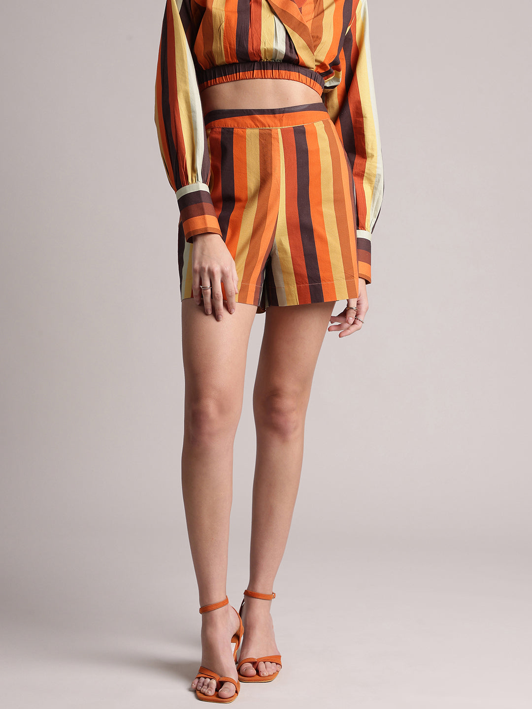 Zaccai Women's Rust Poplin Striped Co-Ords - Swadesiicart