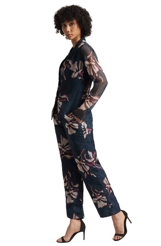Zaccai Women's Navy Organza Floral Co-ord Set - Swadesiicart
