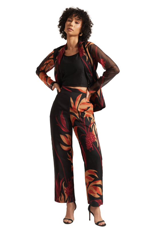Zaccai Women's Black Organza Abstract Co-ord Set - Swadesiicart