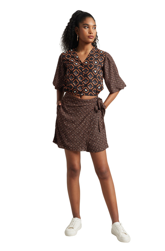 Zaccai Women's Black Georgette Geometric Co-ord Set - Swadesiicart