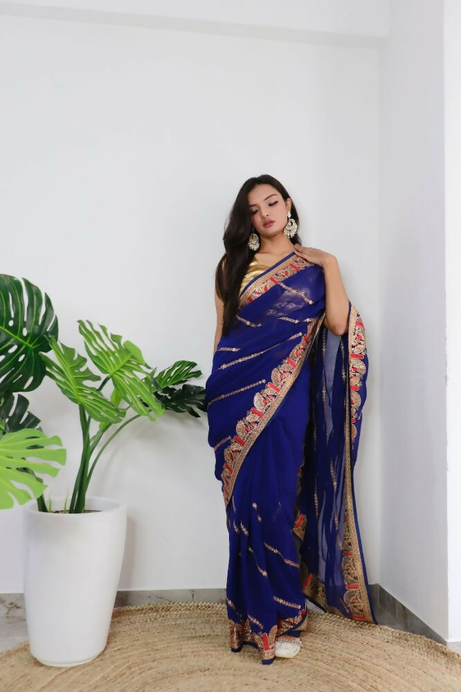 Vamsee Aaradhna Purple Georgette Saree - Swadesiicart