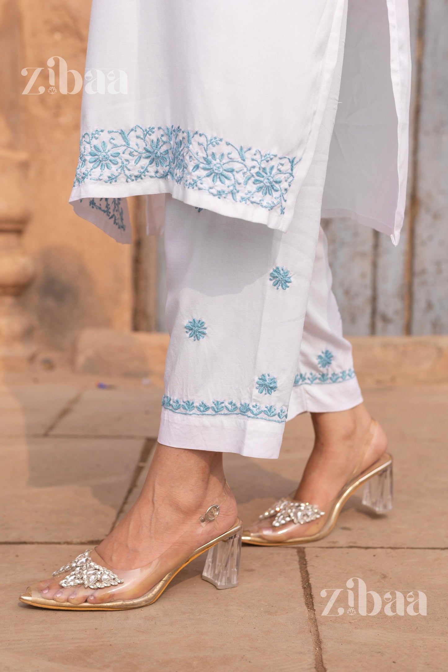 Zibaa Luxury Rayon White Chikankari Kurta Set - Swadesiicart
