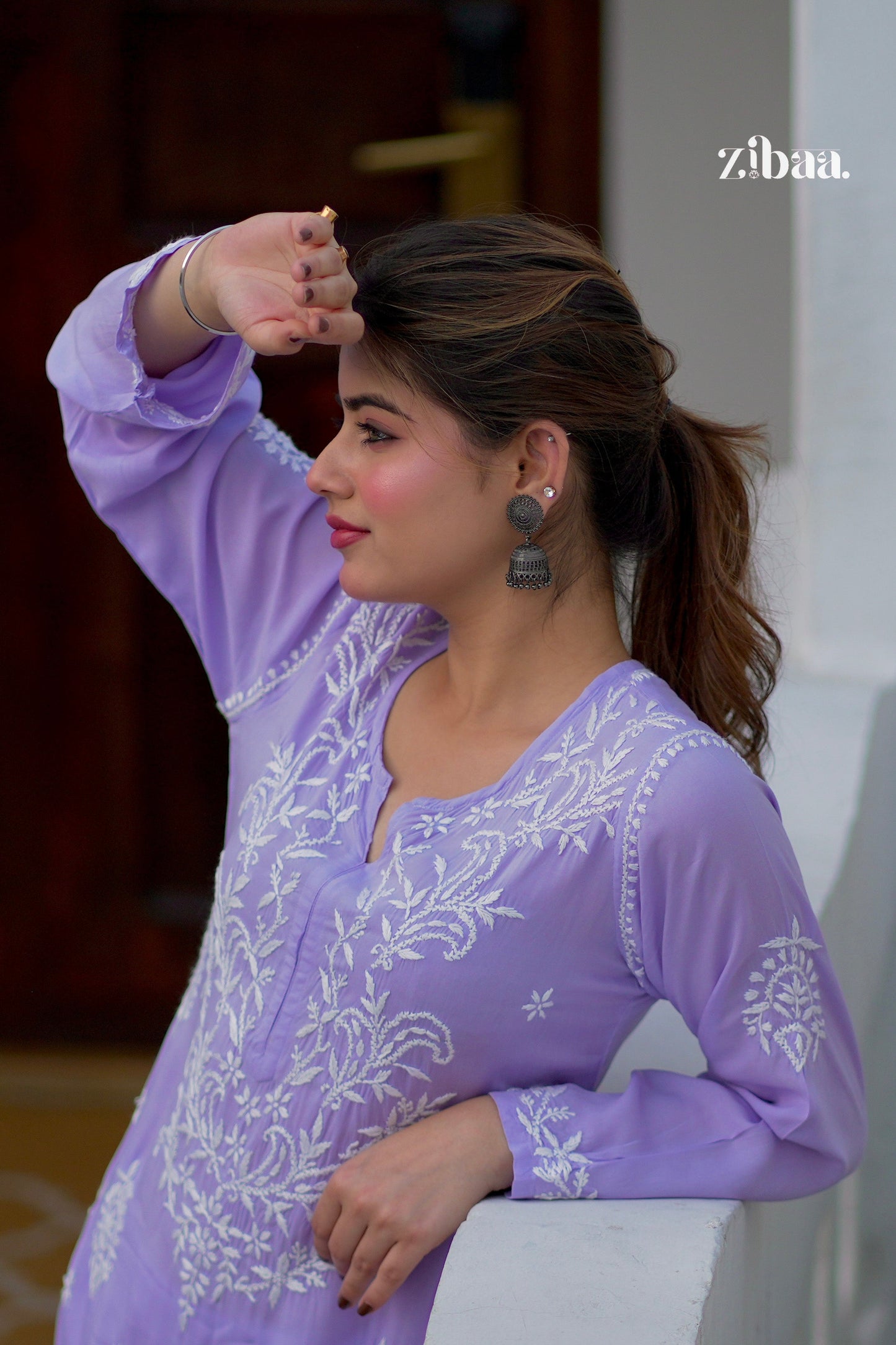 Zibaa Modal Lavender Chikankari Kurta - Swadesiicart
