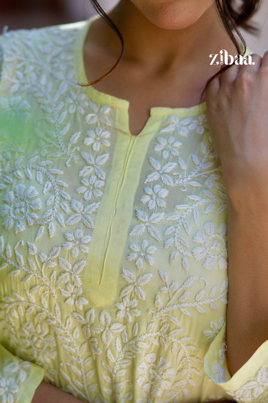 Zibaa Modal Butter Yellow Chikankari Kurta - Swadesiicart