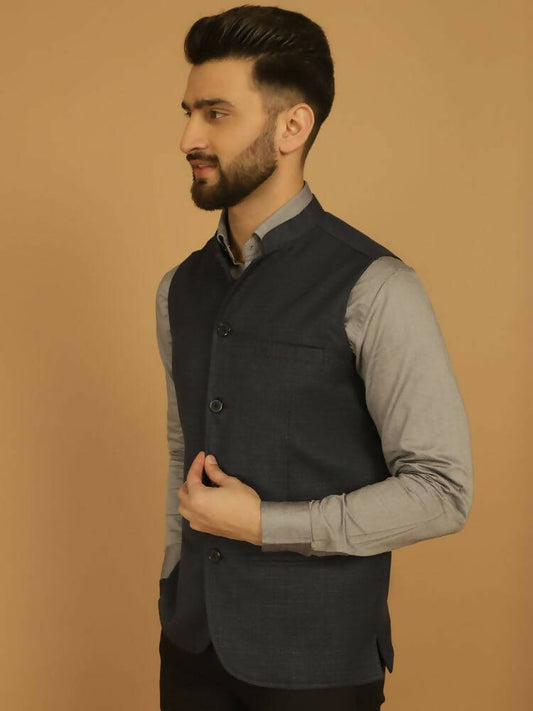 Even Apparels Nehru Jacket With Welt Pockets - Blue | Swadesiicart