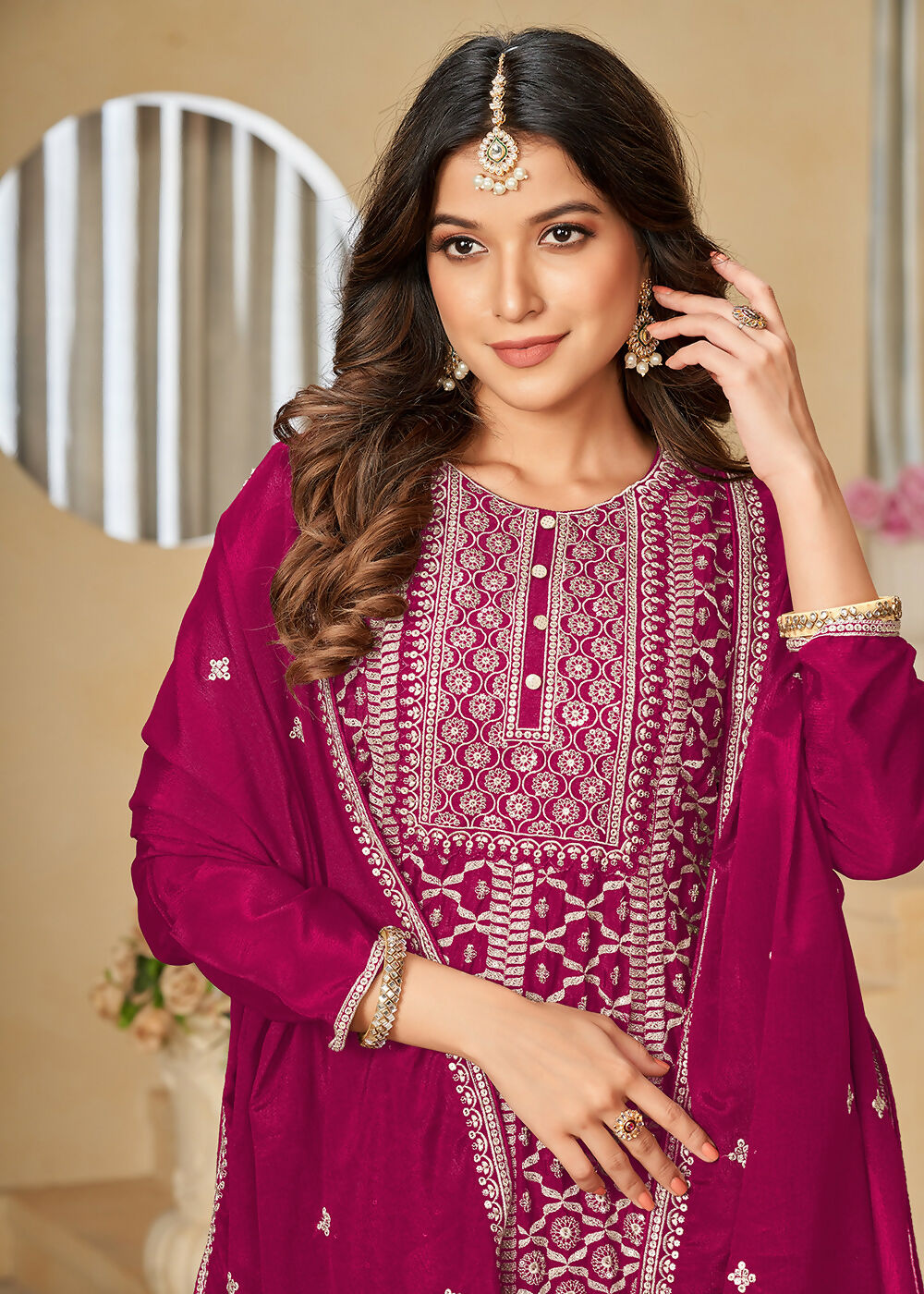 Chinnon Rani Pink Embroidered Palazzo Salwar Suit - Emponline | Swadesiicart