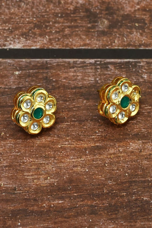 Joban Fashion Women Kundan , Brass Golden White Green Earrings